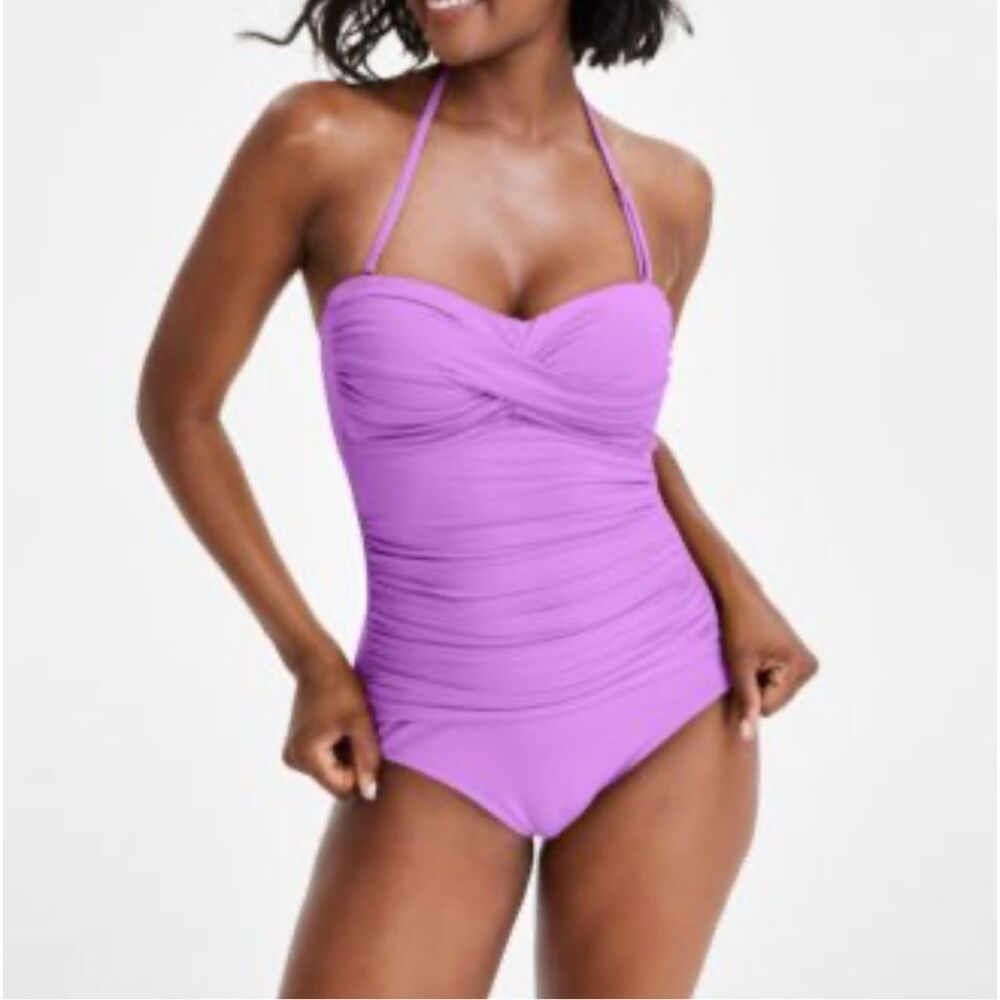 Anne Cole purple ruched one piece swimsuit 16
